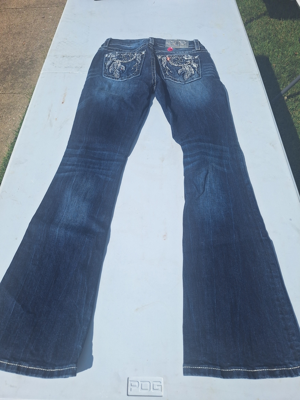 Miss Me Dark Blue Embroidered Flare Jeans